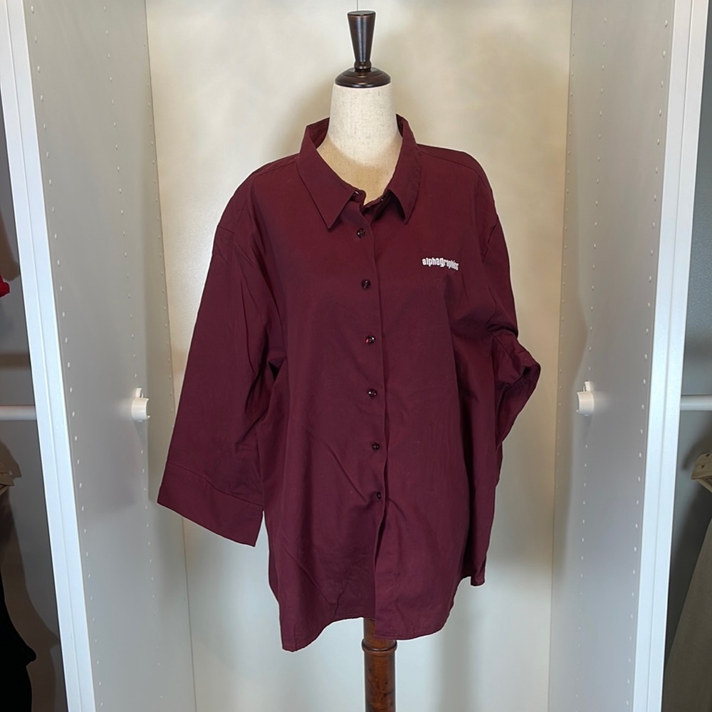 NWOT Alphagraphics Maroon Button Down Lady Edwards Casual Wear Shirt Size 2XL
